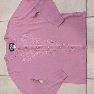Vintage Bob Mackie Wearable Art Pink Beaded Bow Pearl Button Size Small